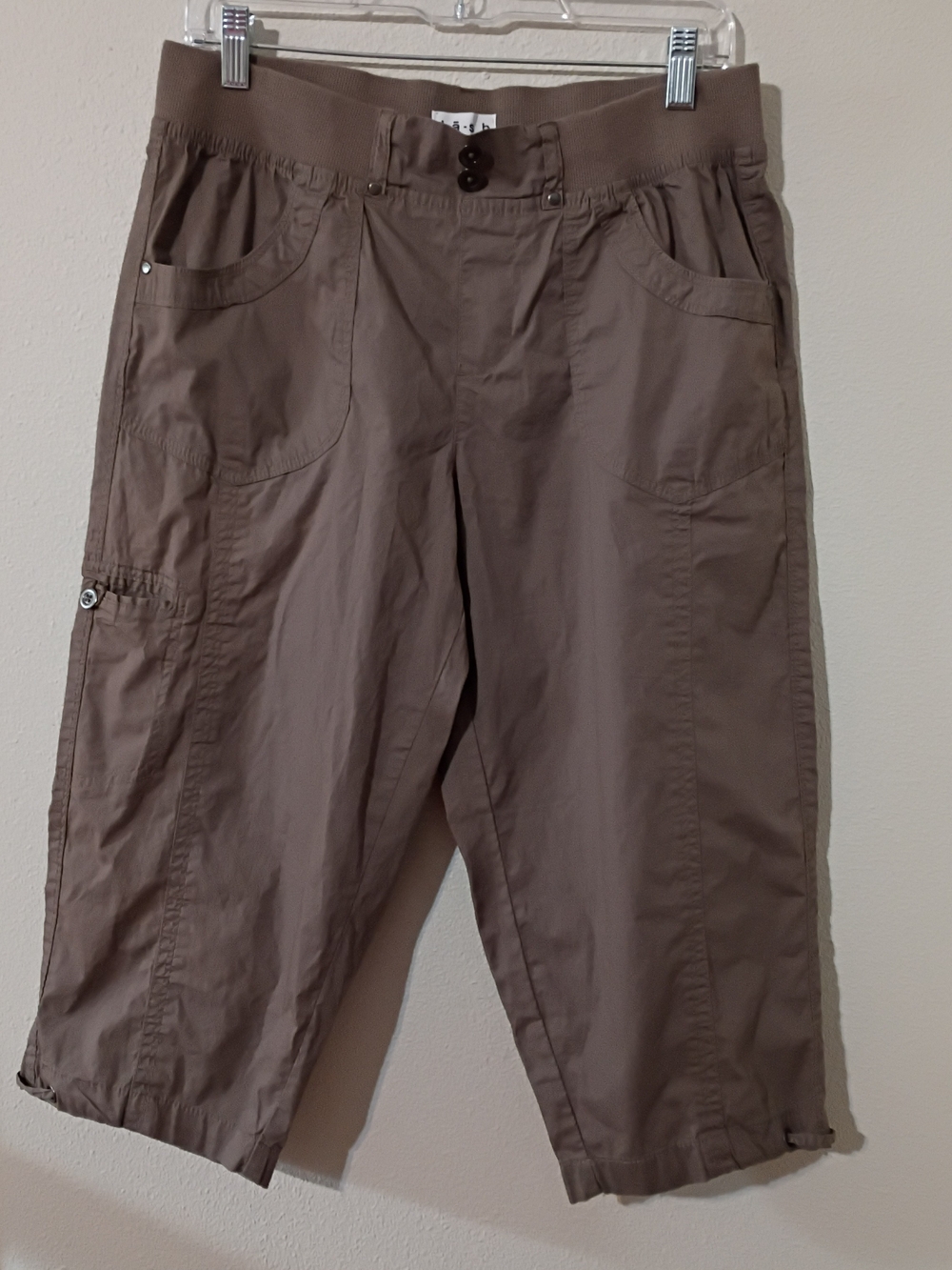 Women's Taupe Brown Cargo Capris with Utility Pockets